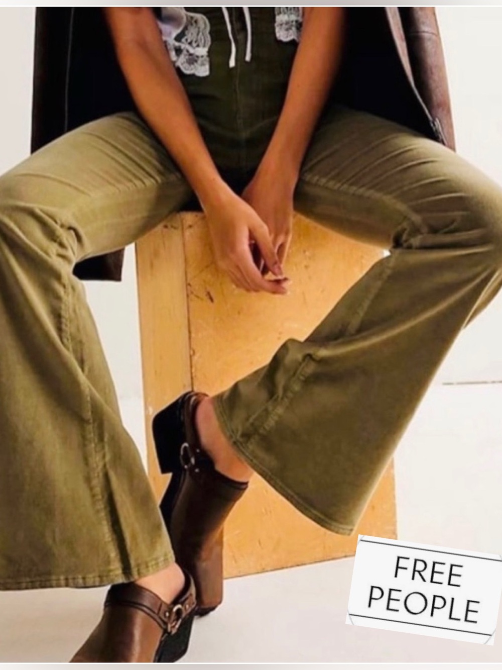 Free People, Size 32, Jayde Flare Cords, High Rise, Fir Green, New with Tags.